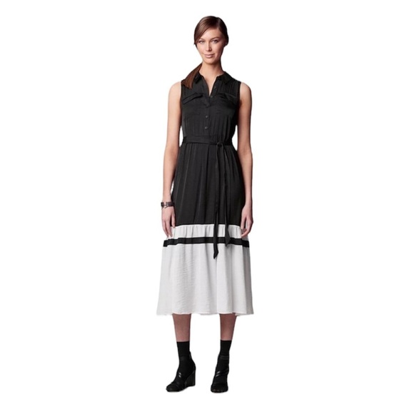 Simply Vera Wang Womens Black White Sleeveless Button Midi Shirt Dress Sz M NWT